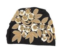 KELFEEAO Chapeau foulard en perles, bandeau en dentelle pour femme avec doublure en peluche, décoration polyvalente douce et respirante pour un usage quotidien, un voyage, un somme (Or)