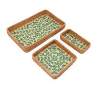 KELFEEAO Plateau en rotin 3 pièces, Plateau de Service rectangulaire élégant, Plateaux de Panier tissés de Grande capacité, Panier en Osier d'art Traditionnel Fait à la Main pour Pain, (Saule Vert)