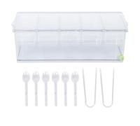 KELFEEAO Récipient à condiments réfrigérés en plastique, avec couvercle, plateau de service et bac à sauce transparent. (5 grilles)