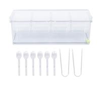 KELFEEAO Récipient à condiments réfrigérés en plastique, avec couvercle, plateau de service et bac à sauce transparent. (4 compartiments)