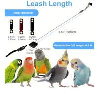KELFEEAO Stainless Steel Bird Leash, Flight Training Retractable Rope with Soft Foot Cuffs Outdoor Pet Bird Exercise Training Ropes for Parrots, Budgies, Cockatiels