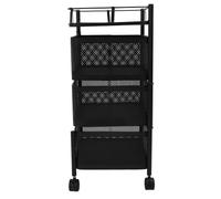 KELFEEAO Support de Rangement Rotatif, Chariot de Rangement Rotatif à 3 Niveaux avec Panier en Maille Organisateur avec roulettes pour la Cuisine, Fruits, légumes, Jouets, cosmétiques (Black 3 Tier)