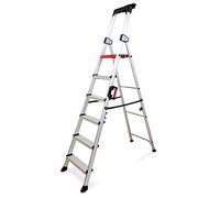 KELI - Échelle Pliable, Escabeau, Marchepied, Aluminium Robuste, Qualité Professionnelle, Poignée de Transport, Porte Outils ABS Dépliable… (6 MARCHES)