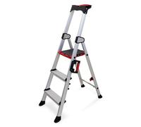 KELI - Échelle Pliable, Escabeau, Marchepied, Aluminium Robuste, Qualité Professionnelle, Poignée de Transport, Porte Outils ABS Dépliable… (3 MARCHES)