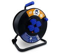 KELI - Enrouleur Rallonge Electrique Professionnel Section 3G2.5mm² H07RNF 16A, 4 Prises à Clapet IP44, Fiche Bleue, Disjoncteur Thermique de Sécurité, Poignée de transport