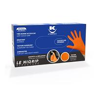 KELI FRANCE K•PROTECT - Gants Nitrile Orange NIGRIP Non Poudré, Sans Latex, Boîte 50 pièces Ultra-Résistantes, SuperGrip Texture Diamant, Épaisseur Renforcée, Usages Multiples (XL)