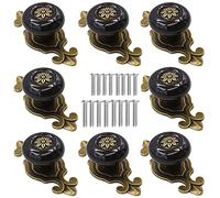 Kelier Lot de 8 boutons d'armoire rétro en céramique avec plaque arrière, poignées de tiroir pour tiroir de cuisine/commode/armoire/armoire (noir)