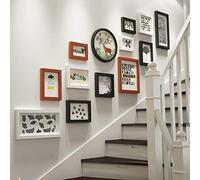 KELINGOUD Cadre Photo Collage Set 13 pièces Cadre Mural, Combinaison en Bois Massif Cadres à Tableaux muraux, escaliers Photo créative décoration Murale (Couleur : Black+White+Wood)