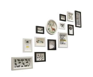 KELINGOUD Cadre Photo Collage Set 13 pièces Cadre Mural, Combinaison en Bois Massif Cadres à Tableaux muraux, escaliers Photo créative décoration Murale (Couleur : Blanc Noir+)
