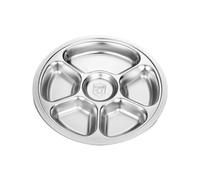 Kelisdi Assiette ronde à compartiments multiples en acier inoxydable de 28 cm pour la préparation des repas en plein air, les pique-niques, le déjeuner, passe au micro-ondes