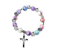 Kelisdi Bracelet religieux classique en perles avec perles de cristal colorées sacrées pour femmes et hommes, bijoux catholiques pour femmes, enfants, hommes