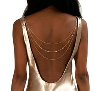 Kelisdi Collier d'Épaule à la Mode avec Strass, Chaîne Arrière Multicouche, Chaîne de Fond pour le Corps, Bijoux pour Femmes Modernes et Élégantes, Bijoux de Dos de Mariage, doré, taille unique