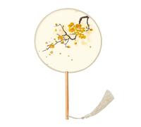 Kelisdi Éventail chinois à main classique avec pompons et encres chinoises - Motif floral - Rond en soie