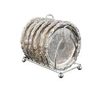 Kelisdi Lot de 6 assiettes à collation en alliage avec support de rangement, plateau de service à dessert, dessous de verre pour thé et décoration d'intérieur