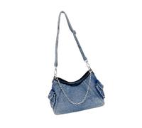 Kelisdi Luxueux sac à bandoulière en jean à la mode sacs de soirée décontractés avec sangle de chaîne pour le shopping et les rendez-vous galants en jean décontracté, bleu, One Size
