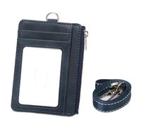 Kelisdi Portefeuille compact avec blocage et poche zippée en cuir synthétique pour pièces de monnaie avec cordon amovible et porte-badge multifonction, bleu, With lanyard, Beauté de masse