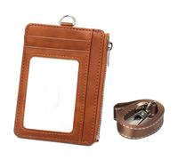 Kelisdi Portefeuille compact avec blocage et poche zippée en cuir synthétique pour pièces de monnaie avec cordon amovible et porte-badge multifonction, marron, With lanyard, Beauté de masse
