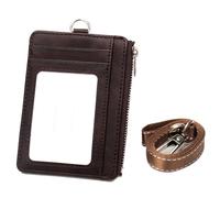 Kelisdi Portefeuille compact avec blocage et poche zippée en cuir synthétique pour pièces de monnaie avec cordon amovible et porte-badge multifonction, Couleur café., With lanyard, Beauté de masse