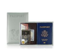Kelisdi Portefeuille sophistiqué pour passeport avec estampage à chaud Carte du monde Organisateurs de cartes Étui de mariage Voyage Couples Passeport Sleeve, Gris argenté, Beauté de masse
