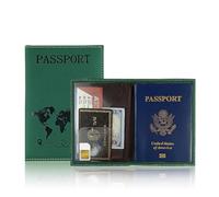 Kelisdi Portefeuille sophistiqué pour passeport avec estampage à chaud Carte du monde Organisateurs de cartes Étui de mariage Voyage Couples Passeport Sleeve, vert foncé, Beauté de masse