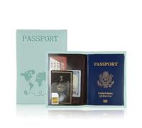 Kelisdi Portefeuille sophistiqué pour passeport avec estampage à chaud Carte du monde Organisateurs de cartes Étui de mariage Voyage Couples Passeport Sleeve, bleu clair, Beauté de masse