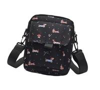 Kelisdi Sac à bandoulière compact à motif teckel de dessin animé japonais pour femme - Petite pochette à fermeture éclair pour un usage quotidien, Noir , One Size