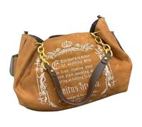 Kelisdi Sac à bandoulière multifonction en toile en forme de citrouille pour le shopping, les voyages, les courses, les lettres brodées, sac à main à bandoulière en toile souple pour femme, marron