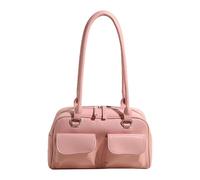Kelisdi Sac à bandoulière rétro coréen double poche pour femme - Couleur unie - En cuir synthétique - Avec fermeture éclair - Multifonctionnel, b, One Size