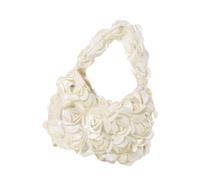 Kelisdi Sac de soirée multifonction en satin avec poignée sur le dessus, motif fleur de rose, pochette à paillettes, sac à main pour femme, sac à main élégant pour femme, blanc, One Size