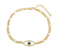 kelistom Bracelet de cheville avec breloque en forme de main de Fatima pour femmes et adolescentes, délicat fait à la main sur le côté, mauvais œil en or 14 carats, or 18 carats, bijou minimaliste, 9