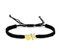 kelistom Bracelet initial en forme de cœur, 18 carats plaqué or en acier inoxydable petit cœur lettre noire string bracelets pour femmes hommes faits à la main bijoux minimalistes assortis couples,