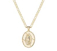 kelistom Collier avec pendentif en plaqué or 14 carats Vierge Marie Guadalupe pour homme et femme Chaîne Figaro plate 3 mm 45,7/55,9 cm, middle, Cuivre, Zircone cubique