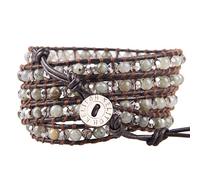 KELITCH Bracelets Wrap Faits À La Main Labradorite Bracelet En Cuir Perlé À La Main Mode Femmes Bracelets (Labradorite)