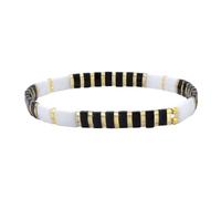 KELITCH Tila Bracelets extensibles à perles plates pour femmes Style bohème Bracelet à perles carrées empilées Bijoux de plage - Noir 22A