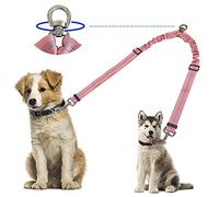 Kelivi Double laisse pour chien, pas de nœuds, rotation à 360 °, 2 répartiteurs de laisse pour chien, très résistant, double laisse pour promener les chiots de petite, moyenne et grande taille (rose)