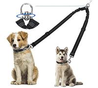 Kelivi Laisse double pour chien, sans enchevêtrement, rotation à 360 °, 2 séparateurs, robuste, réglable, élastique, réfléchissant, pour promener, taille M et L (noir)