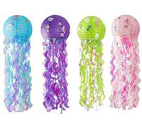 Kellegour 4 Pièces Méduses Lanternes en Papier,Lampion en Papier Méduses Colorées,Lanternes en Papier Sirène,Lanternes en Papier de Méduse pour Décoration Fête à Thème de L'océan