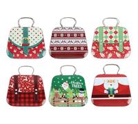 Kellegour 6 Pièces Boîtes à Biscuits de Noël,Mini Boîtes à Biscuits de Noël en Métal,Boîte à Bonbons de Noël en Forme de Sac à Main,pour Biscuits,Bonbons,Petits Objets,Cadeaux de Fête de Noel