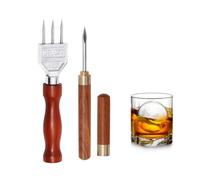 Kellegour Outil De Pic à Glace Cuisine,Pics à Glace en Acier Inoxydable + Pique 3 Dents à glace Avec Manche En Bois,Outil De Cocktail Broyeur à Glace Inox,pour Bars Cuisine Barmans Pique Nique Camping
