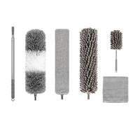 Kellegour Plumeau télescopique lavable, 6 pièces, plumeau télescopique lavable, long extensible jusqu'à 240 cm, en microfibre, nettoyage pour voitures, couvertures, toiles d'araignée, coins