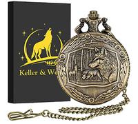 Keller & Weber Montre de Poche Vintage en Forme de Loup pour Homme, Cadeau de Saint-Valentin, Cadeau d'anniversaire, Collier pour Femme