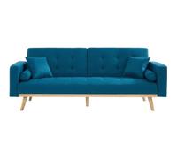 KELLY Canapé droit convertible 3 places - Tissu bleu - L 216 x P 78 x H 85 cm