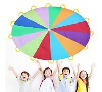 Keloc Jouets Parachutes - Jeu de Parachute,Parachute de Jeu de fête avec poignées pour Enfants Enfants Gymnastique Jeu coopératif Jeux de Plein air activités de Terrain de Jeu