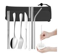 Keloc Ustensiles de Voyage avec étui,Ensemble de Couverts réutilisables en Acier Inoxydable avec étui | Lot de 7 ustensiles de Cuisine pour Barbecue de Camping et équipement pour Voyage, Camping-Car