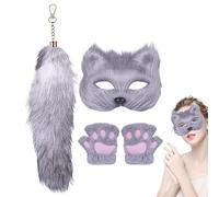 keloppasit Costume Loup Adulte,Costume Déguisement - Accessoires Mignons Gants Pattes Masque Queue pour Soirée Déguisée Halloween