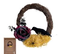 keloppasit Guirlande d'Halloween | Couronne de fleurs et corbeaux morts d'Halloween - Fleurs réalistes pour décoration d'intérieur, accessoires photo artificiels, décorations de fête pour cour, porche