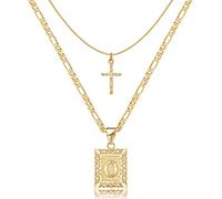 KELORIS PATH Collier ras du cou avec initiale superposée en or 14 carats avec pendentif en forme de lettre carrée de A à Z - Bijoux capitaux pour femmes et filles, 3 cm x 1.8 cm, 2.4 cm x 1.2 cm