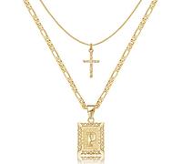 KELORIS PATH Collier ras du cou avec initiale superposée en or 14 carats avec pendentif en forme de lettre carrée de A à Z - Bijoux capitaux pour femmes et filles, Acier inoxydable, Zircone cubique