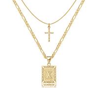 KELORIS PATH Collier ras du cou en forme de croix plaqué or 14 carats avec pendentif en forme de lettre figaro pour femmes et filles