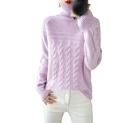 Kelsiop Pull d'hiver pour femme à col roulé épais en tricot 100 % laine mérinos Couleur unie Manches longues Décontracté, lavande, S
